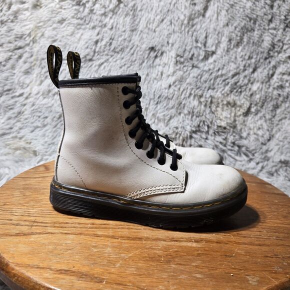 Dr Doc Martens Youth Size 13 White Leather Lace Up Side Zip Combat Boots - Picture 2 of 13